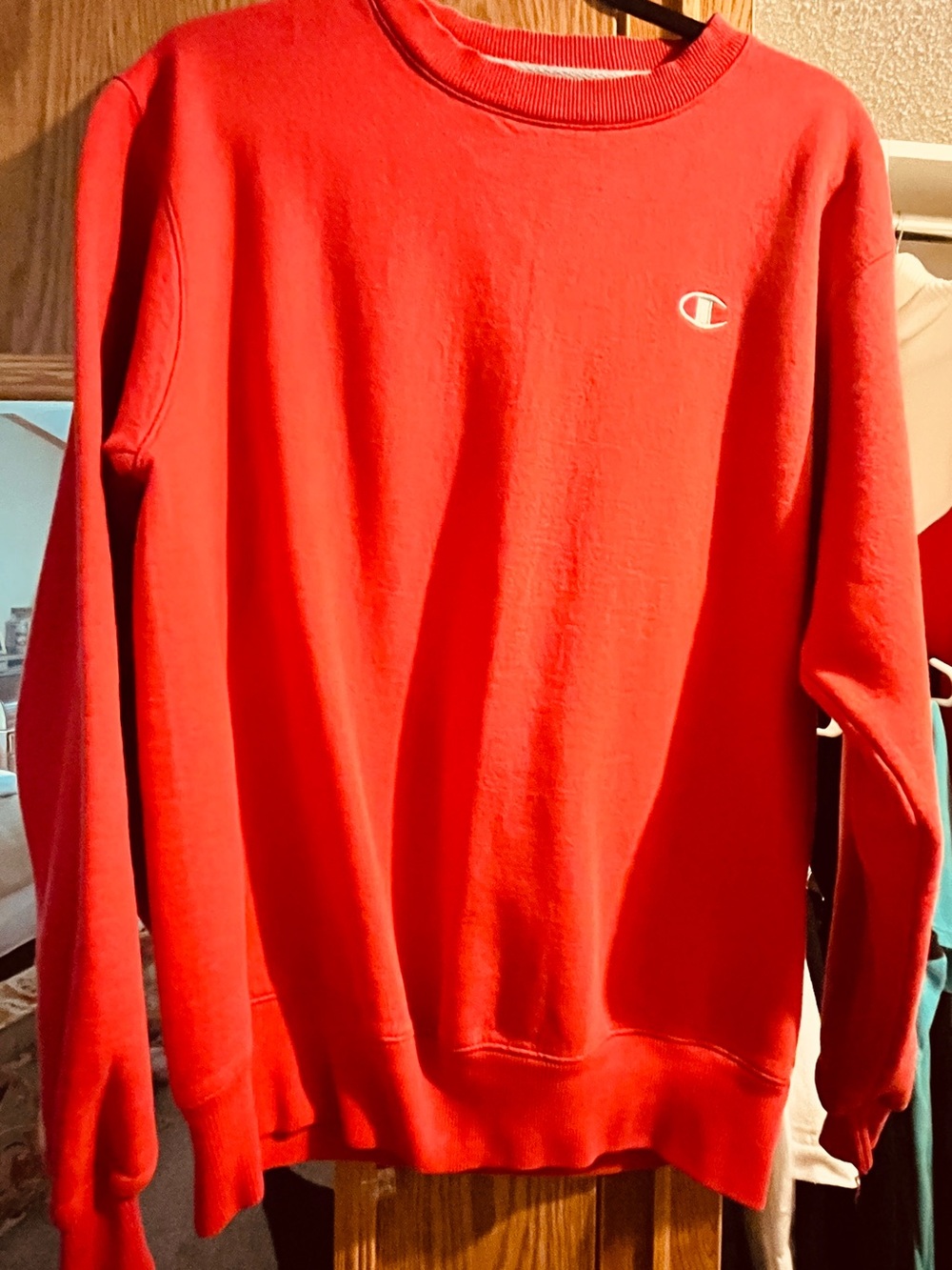 Champion Red Crewneck Sweatshirt with Small Logo